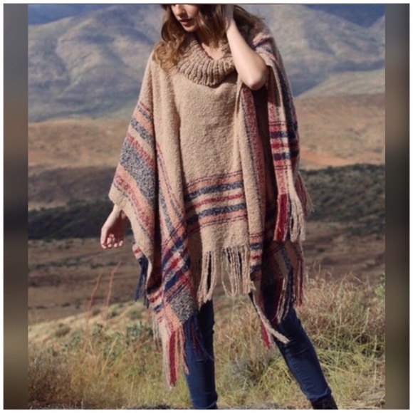 Angie Sweaters - Beige Brown Soft Fringe Poncho by Angie